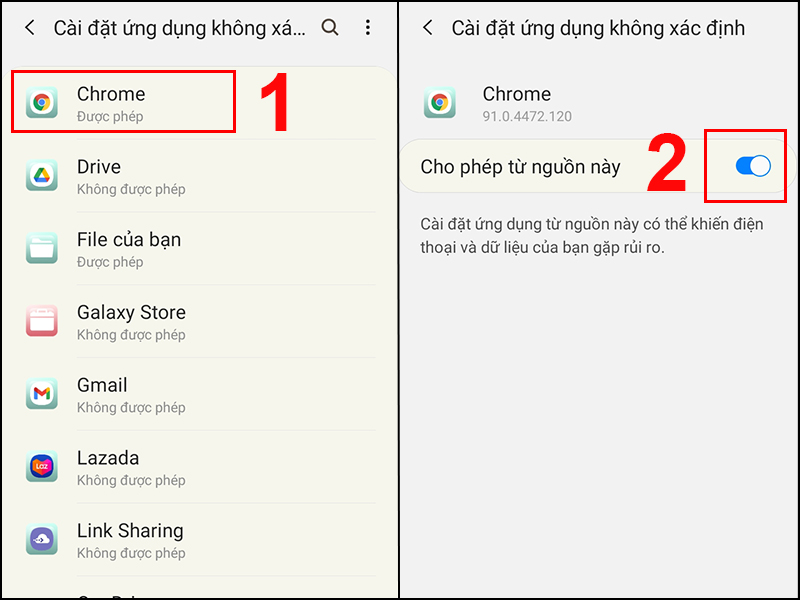 Bật Cho ph&eacute;p từ nguồn n&agrave;y